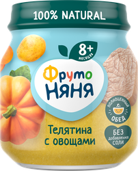 Пюре мясо-овощное ФРУТОНЯНЯ Телятина с овощами, с 8 месяцев, 100г, изображение