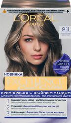 Крем-краска для волос L'OREAL Excellence Cool Creme 8.11 Ультрапепельный светло-русый, 258г, детальное фото