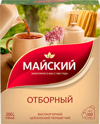 Чай черный МАЙСКИЙ Отборный Цейлонский байховый листовой, 100пак, фотография