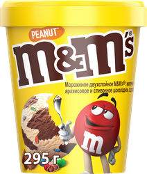 Мороженое M&M'S двухслойное молочное арахисовое и сливочное шоколадное с драже, без змж, картонный стакан, 295г, фото