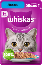 Корм консервированный для взрослых кошек WHISKAS желе с лососем, 75г, детальное фото