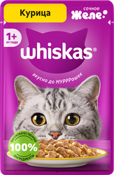 Корм консервированный для взрослых кошек WHISKAS желе с курицей, 75г, фотография