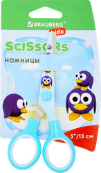 Ножницы BRAUBERG Kid Series Пингвины 13см, голубые Арт. 232271, изображение