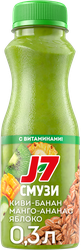 Продукт питьевой J7 Смузи Киви-ананас-манго-яблоко-банан с ржаными хлопьями, 300мл, крупный план
