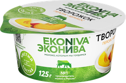 Продукт творожный ЭКОНИВА Персик, абрикос 5%, без змж, 125г, крупный план