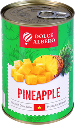 Ананасы DOLCE ALBERO кусочки в собственном соку, 425мл, изображение