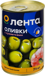 Оливки с креветками ЛЕНТА зеленые, 314мл, крупный план