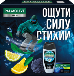 Набор подарочный PALMOLIVE Гель для душа Арктический Ветер, экстремально освежающий, 250мл + Мыло туалетное Северный Океан, 90г + Мочалка, детальное фото