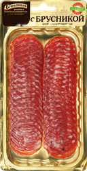 Колбаса сыровяленая КФ ЕГОРЬЕВСКАЯ с брусникой, нарезка, 70г, вид