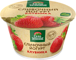 Йогурт сливочный СЕЛО ЗЕЛЁНОЕ Клубника 3,5%, без змж, 120г, фотография