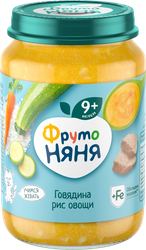 Пюре мясо-растительное ФРУТОНЯНЯ Овощи с рисом и говядиной, с 9 месяцев,  190г, фотография