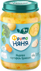 Пюре мясо-овощное ФРУТОНЯНЯ Картофель с овощами и индейкой, с 9 месяцев, 190г, крупный план