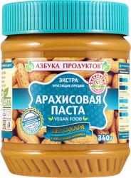 Паста арахисовая АЗБУКА ПРОДУКТОВ Экстра, с кусочками арахиса без сахара, 340г, изображение