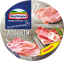 Сыр плавленый HOCHLAND Мясное ассорти, порционный 50%, без змж, 140г, крупный план