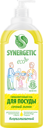Средство для мытья посуды и детских игрушек SYNERGETIC биоразлагаемое с ароматом лимона, 1л, картинка