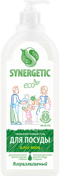 Средство для мытья посуды и детских игрушек SYNERGETIC биоразлагаемое с ароматом алоэ, 1л, крупный план