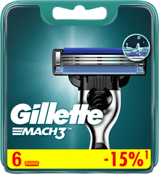 Кассеты сменные для бритья GILLETTE Mach3, 6шт, крупный план