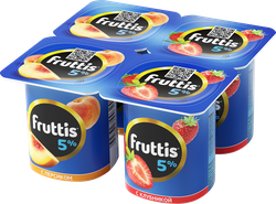Продукт йогуртный FRUTTIS Клубника/Персик 5%, без змж, 115г, фотография