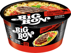 Лапша BIGBON со вкусом говядины и томатным соусом с базиликом, 85г, вид
