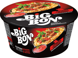 Лапша BIGBON со вкусом говядины и томатным соусом с базиликом, 85г, фото