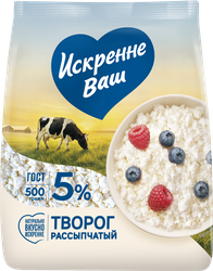 Творог рассыпчатый ИСКРЕННЕ ВАШ 5%, без змж, 500г, детальное фото