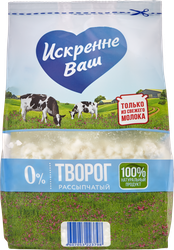 Творог рассыпчатый ИСКРЕННЕ ВАШ обезжиренный, без змж, 500г, фото