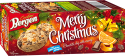 Печенье BERGEN Original cookies с кусочками шоколада и цедрой апельсина, 135г, крупный план
