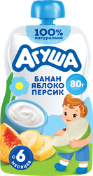 Творог детский АГУША Банан, яблоко, персик фруктовый 4%, с 6 месяцев, без змж, 80г, картинка