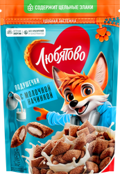 Готовый завтрак ЛЮБЯТОВО Подушечки с молочной начинкой, 220г, вид
