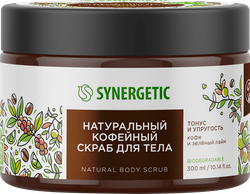 Скраб для тела SYNERGETIC Тонус и упругость, Кофе и зеленый лайм, натуральный кофейный, 300мл, детальное фото