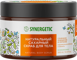 Скраб для тела SYNERGETIC Глубокое очищение и питание, Карамельное яблоко и ваниль, натуральный сахарный, 300мл, детальное фото