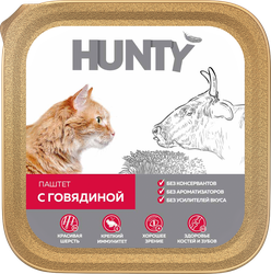 Корм консервированный для взрослых кошек HUNTY паштет с говядиной, 100г, картинка