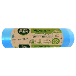 Пакеты для мусора MASTER FRESH Eco 60 литров, с усиленными завязками, голубые, 10шт, фото
