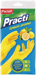 Перчатки хозяйственные PACLAN Practi, с ароматом лимона, размер M, резиновые, желтые, вид