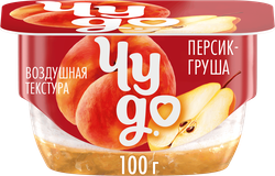 Десерт творожный ЧУДО Творожок взбитый двухслойный Персик, груша 4,2%, без змж, 100г, изображение