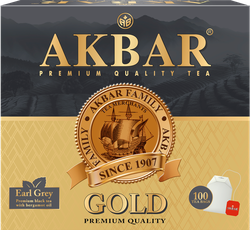 Чай черный AKBAR Граф Грей байховый мелкий с ароматом бергамота, 100пак, крупный план