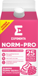 Напиток кисломолочный EXPONENTA Норм-Про Клубника-ваниль-сливки обезжиренный, с высоким содержанием белка, без змж, 500г, вид