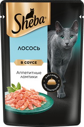 Корм консервированный для взрослых кошек SHEBA ломтики в соусе с лососем, 75г, детальное фото