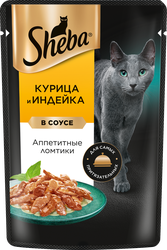 Корм консервированный для взрослых кошек SHEBA ломтики в соусе с курицей и индейкой, 75г, фото