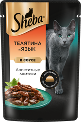 Корм консервированный для взрослых кошек SHEBA ломтики в соусе с телятиной и языком, 75г, изображение