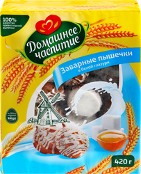 Кондитерское изделие ДОМАШНЕЕ ЧАЕПИТИЕ Заварные Пышечки Яшкино в белой глазури, 420г, фото