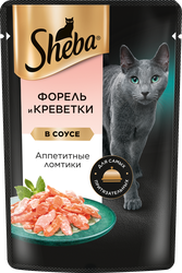Корм консервированный для взрослых кошек SHEBA ломтики в соусе с форелью и креветками, 75г, фото