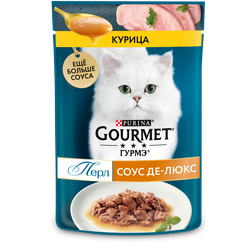 Корм консервированный для взрослых кошек ГУРМЭ Перл Соус Де-люкс с курицей в роскошном соусе, 75г, картинка