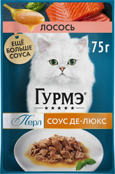 Корм влажный для взрослых кошек ГУРМЭ Перл Соус Де-люкс Лосось в соусе, 75г, фотография