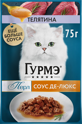 Корм влажный для взрослых кошек ГУРМЭ Перл Соус Де-люкс Телятина в соусе, 75г, детальное фото