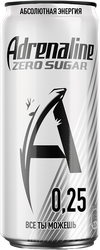 Напиток энергетический ADRENALINE Rush Zero Silver тонизирующий газированный, 0.25л, крупный план