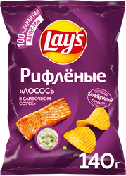 Чипсы картофельные LAY'S Рифленые Сливочный лосось, 140г, крупный план