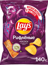 Чипсы картофельные LAY'S Рифленые Сливочный лосось, 140г, крупный план