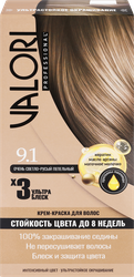 Крем-краска для волос VALORI Professional 9.1 Очень светло-русый пепельный, стойкость цвета до 8 недель, вид