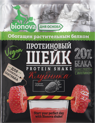 Шейк протеиновый BIONOVA с клубникой, 25г, крупный план